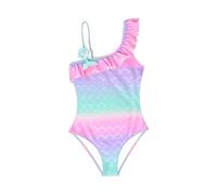 Traje de Baño para Niñas Bañador de Una Pieza con Volantes Traje de Baño Unicornio Ropa de Playa para Niñas de 2 a 14 Años (10-12 Years, LA721-Pink Blue)