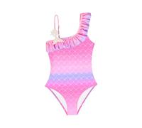 Traje de Baño para Niñas Bañador de Una Pieza con Volantes Traje de Baño Unicornio Ropa de Playa para Niñas de 2 a 14 Años (8-10 Years, LA721-Pink Purple)