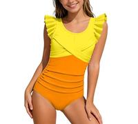 Traje de Baño para Niñas Bañador de Una Pieza Cruzado con Volantes Traje de Baño Ropa de Playa para Niñas de 6 a 14 Años Comodidad