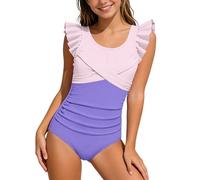Traje de Baño para Niñas Bañador de Una Pieza Cruzado con Volantes Traje de Baño Ropa de Playa para Niñas de 6 a 14 Años Comodidad