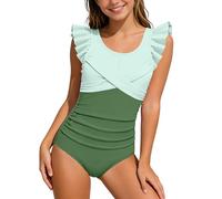 Traje de Baño para Niñas Bañador de Una Pieza Cruzado con Volantes Traje de Baño Ropa de Playa para Niñas de 6 a 14 Años Comodidad