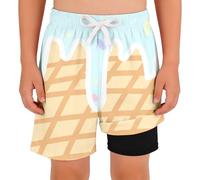Traje de baño para niños con estampado de hielo, cómodo y con obras de arte, verano, playa, piscina, vacaciones, beige, 9-10 años