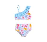 Traje de baño para niños pequeños Bikini con lazo de dibujos animados dinosaurios impresos volantes dos piezas para playa vacaciones natación
