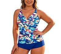 Traje de baño push up acolchado, sexy traje de baño tankini de gran tamaño fluido con top cruzado e impreso playa