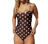 Traje de baño retro de una pieza con lunares para mujer, ajustado, tela elástica, para playa, vacaciones, marrón, L