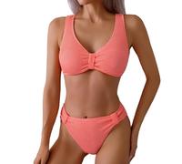 Traje De Baño Sexy De Control Abdomen para Mujer Elegante Bikini Dos Piezas con Escote En V Conjunto Bikini Verano con Top Y Braguita Traje Baño Cintura Alta para Figura Curvilínea