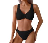 Traje De Baño Sexy De Control Abdomen para Mujer Elegante Bikini Dos Piezas con Escote En V Conjunto Bikini Verano con Top Y Braguita Traje Baño Cintura Alta para Figura Curvilínea