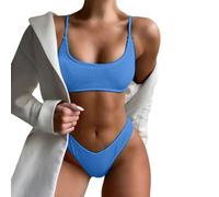 Traje de baño sexy para mujer, conjunto de dos piezas, sujetador push up, bragas tanga ropa de playa, 2023 traje de baño tankini mujer 2 piezas, azul celeste, M