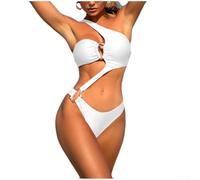 Traje de baño sexy para mujer, cuello en V profundo, junta tórica, para playa, piscina, fiesta, rave (L, blanco)