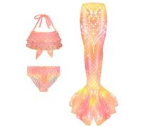 Traje De BañO Sirena para NiñA bañocon Conjunto Cola Lindo 3 Piezas con Tirantes Ajustable Brillante Bañadores Una Pieza NatacióN Infantil Surf Tankini Niñas Pequeños 3-9 Años