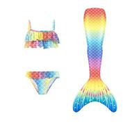 Traje De BañO Sirena para NiñA bañocon Conjunto Cola Lindo 3 Piezas con Tirantes Ajustable Brillante Bañadores Una Pieza NatacióN Infantil Surf Tankini Niñas Pequeños 3-9 Años
