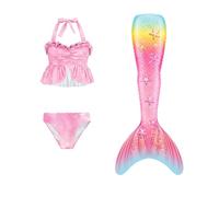 Traje De BañO Sirena para NiñA bañocon Conjunto Cola Lindo 3 Piezas con Tirantes Ajustable Brillante Bañadores Una Pieza NatacióN Infantil Surf Tankini Niñas Pequeños 3-9 Años