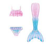 Traje De BañO Sirena para NiñA bañocon Conjunto Cola Lindo 3 Piezas con Tirantes Ajustable Brillante Bañadores Una Pieza NatacióN Infantil Surf Tankini Niñas Pequeños 3-9 Años