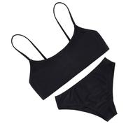 Traje de baño sólido para niñas, traje de baño de 2 piezas con tirantes ajustables cruzados, bikini para adolescentes y niñas con almohadilla para el pecho, Negro, 10-11 años