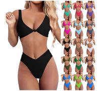 Traje de Baño Tallas Grandes para Mujer Sexy Verano Conjunto Bra Playa Bikini Vikinis Dos Piezas Elegante Ruched Moderno Talla Grande Ajustable Viajes#G