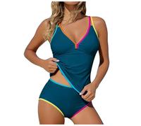Traje De Baño Tankini Adelgazante Trajes De Baño Tankini Brillantes Talla Grande para Mujer con Pantalones Cortos Tops Conjuntos Traje Mujer con Cintura Alta Y Volantes Dos Piezas Cintura Alta