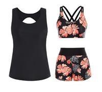 Traje de baño Tankini de 3 Piezas para Mujer, Estampado Flores, Conjunto Bikini Push up, Tankini Cintura Alta, Trajes baño Verano, Tops Bikini Deportivos y Pantalones Bañador Patrulla Canina (XXL)