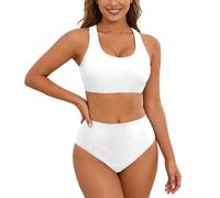 Traje de baño Tankini de Dos Piezas con Espalda de Color sólido y Ajustables, en Tissu Extensible, résistant au chlore y léger, Ideal para activités aquatiques, Printemps UNE pièce