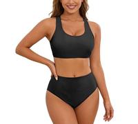 Traje de baño Tankini de Dos Piezas con Espalda de Color sólido y Ajustables, en Tissu Extensible, résistant au chlore y respirant, Ideal para été, Nueva colección UNE pièce