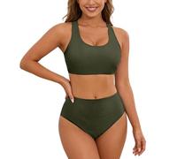 Traje de baño Tankini de Dos Piezas con Espalda de Color sólido y Ajustables, en Tissu Extensible, résistant au chlore y respirant, Ideal para été, Nueva colección UNE pièce