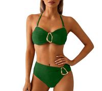 Traje de baño Tankini de Dos Piezas con Hebilla de Metal de Color sólido, Tirantes Ajustables y Cintura Alta, en Fibres douces, léger y Doux, Ideal para Plage, Printemps Deux pièces
