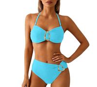 Traje de baño Tankini de Dos Piezas con Hebilla de Metal de Color sólido, Tirantes Ajustables y Cintura Alta, en Fibres douces, léger y Doux, Ideal para Plage, Printemps Deux pièces