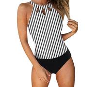 Traje de baño Tankini de dos piezas con sujetador desmontable push up y bragas altas para mujer, blanco, XL