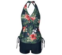 Traje de baño tankini de dos piezas para mujer, con cuello halter, correa ajustable, traje de baño atlético con pantalones cortos para playa, traje de baño de dos piezas, traje de baño de secado