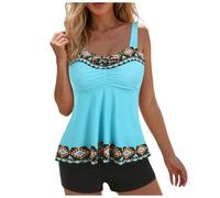 Traje De Baño Tankini De Dos Piezas para Mujer, Top Tankini Adelgazante Y Shorts Baño Cintura Alta Trajes para Mujer Adelgazante Bandeau Empujar hacia Arriba Conjuntos Cuello Push Up Bikini