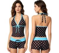 Traje de Baño Tankini Mujer Dos Piezas con Estampado Floral Cuello en V Top Largo Que Disimula la Barriga y Shorts de Bikini, Ideal para Playa, Vacaciones y Días de Sol (Light Blue, M)