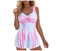 Traje De Baño Tankini para Mujer Trajes De Baño Tankini Brillantes Talla Grande para Mujer con Pantalones Cortos Tops Conjuntos Traje con Cintura Alta Y Volantes Dos Piezas Abrazar La Figura