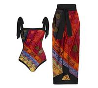 Traje de baño Traje de baño sexy de una pieza para mujer con falda cubierta, traje de baño estilo body con estampado en V profundo Vestido de playa para mujer - Un juego Trajes Traje