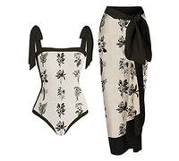 Traje de baño Traje de baño sexy de una pieza para mujer con falda cubierta, traje de baño estilo body con estampado en V profundo Vestido de playa para mujer - Un juego Trajes Traje