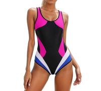 Traje de baño una Pieza Mujer Bloque Elegante Escote Profundo bañador Verano Push up Favorecedor Cintura Alta Fruncido (Blue, M)