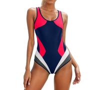 Traje de baño una Pieza Mujer Bloque Elegante Escote Profundo bañador Verano Push up Favorecedor Cintura Alta Fruncido (Red, XXL)