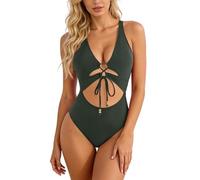 Traje de Baño Una Pieza Mujers Cuello en V Ajustable Cruzado Ties-up Halter Slim Monokinis Bañador Ropa de Playa