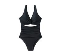 Traje de Baño una Pieza vaciados Espalda Descubierta Piscina Playa Conjunto de Traje de baño con Tirantes recortados de Color sólido a la para Mujer (Black, XL)