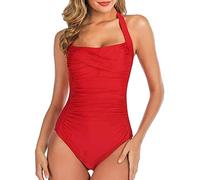 Traje de Baño una Pieza vaciados Espalda Descubierta Piscina Playa Traje de baño de Bikini Multicolor drapeado sin Espalda para Mujer (Red, S)