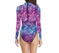 Traje de Baño una Piezas para Mujer Bañador Sirena de Manga Larga Protección Solar UPF 50+ Body de Deportivo Fitness Surfero