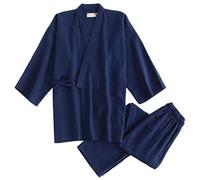 Traje de Bata de Pijama de algodón de Estilo japonés para Hombre, Vestido de Bata [Navy, M]