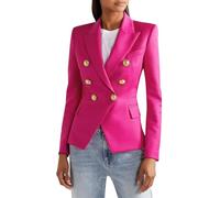 Traje de blazer para mujer, color liso, con doble botonadura, para oficina, informal, de manga larga, hot pink, XL