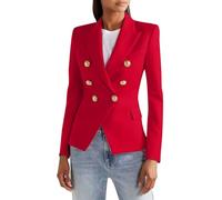 Traje de blazer para mujer, color liso, con doble botonadura, para oficina, informal, de manga larga, rosso, XL