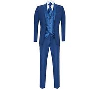 Traje de Boda Azul para Hombre de 4 Piezas Novio Cuello Chal Cravat Ajuste a Medida 50