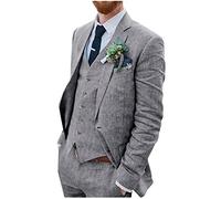 Traje de boda de lino para hombre, 3 piezas, dos botones, esmoquin para novio, con una sola botonadura, etiqueta de pico, traje de negocios casual, gris, 40