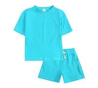 Traje de boda para bebé, niño pequeño, niño, niña, 2 piezas, chándal de verano, camiseta de manga corta con pantalones cortos, conjunto de mameluco para bebé recién nacido, azul celeste, 3-4 años