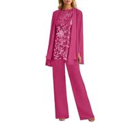 Traje de boda para mujer, chifón, traje de madrina para boda, pantalones formales con chaqueta, 3 piezas, elegante, traje de noche, traje de ocio, traje de pantalón trañospirable, opaco