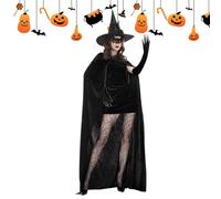 Traje de Bruja | Conjunto de Capa de Bruja | Guantes Góticos, Sombrero, Encaje, Máscara, Calcetines, Steampunk Nupcial, Juego de Roles para Fiesta de Halloween, Festival del Renacimiento