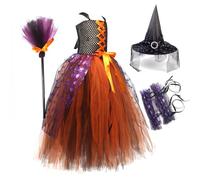 Traje de bruja tutu - vestido de vestuario de hechizos, set de magia de Halloween | Ropa de cosplay de niñas para niños pequeños, ropa de cuento de hadas de truco, de fiesta, de vestir de va