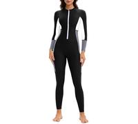Traje de buceo de una pieza para mujer, bloque de color 50+, UPF de manga larga, secado rápido, protección solar, protección solar para natación, kayak, talla XXL