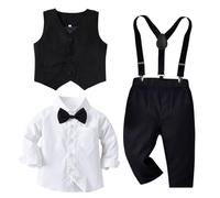 Traje de caballero para bebé, traje formal para fiesta de boda, camisa de manga larga, corbatín, chaleco y pantalones con tirantes, juego de 5 piezas, En Blanco Y Negro, 4-5 Years